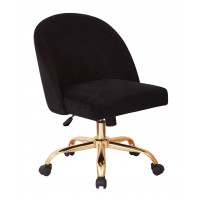 OSP Home Furnishings FL3224G-B62 Mid Back Office Chair in Black Velvet with Gold Finish Base